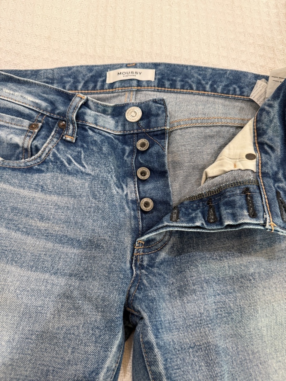 Moussy Washed Light Blue Distressed Straight Jeans